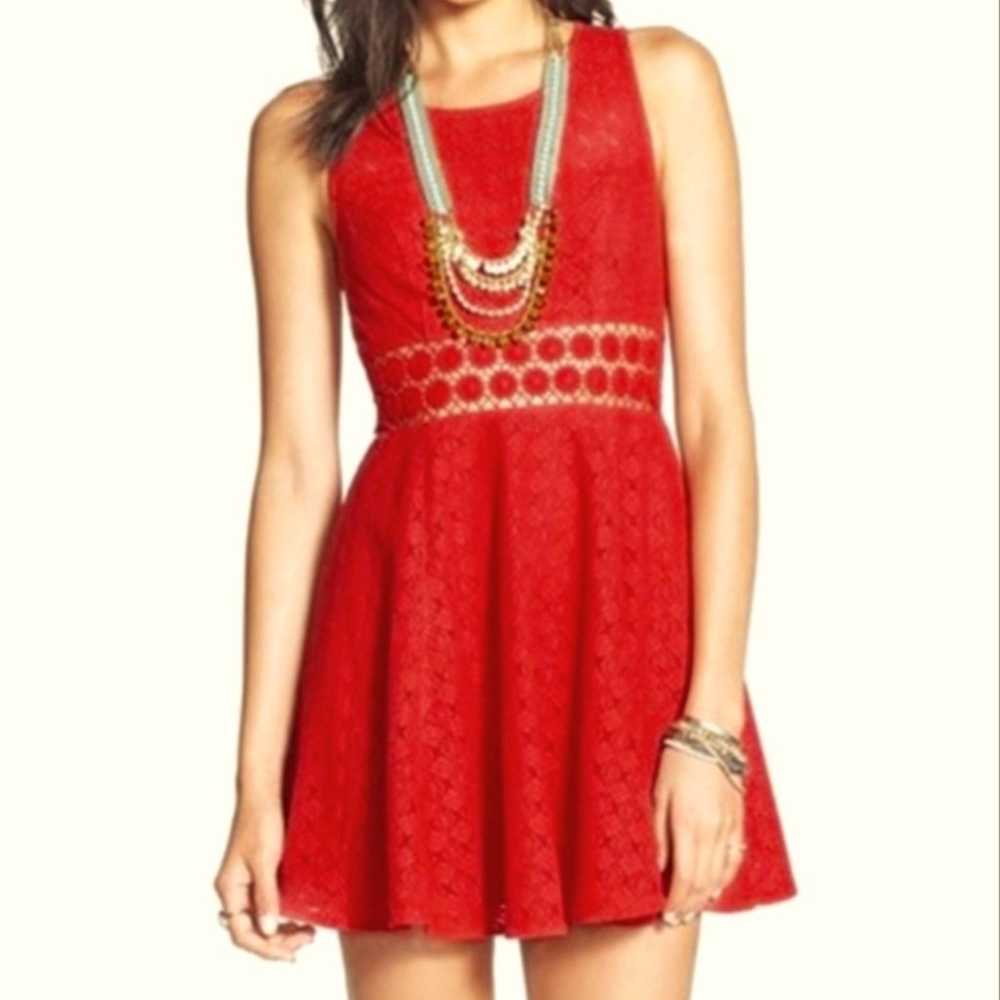 Free People Red Daisy Chain Mini Fit Flare Size 6… - image 8