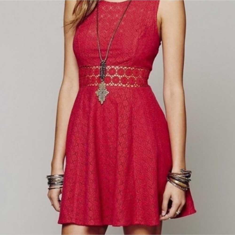 Free People Red Daisy Chain Mini Fit Flare Size 6… - image 9
