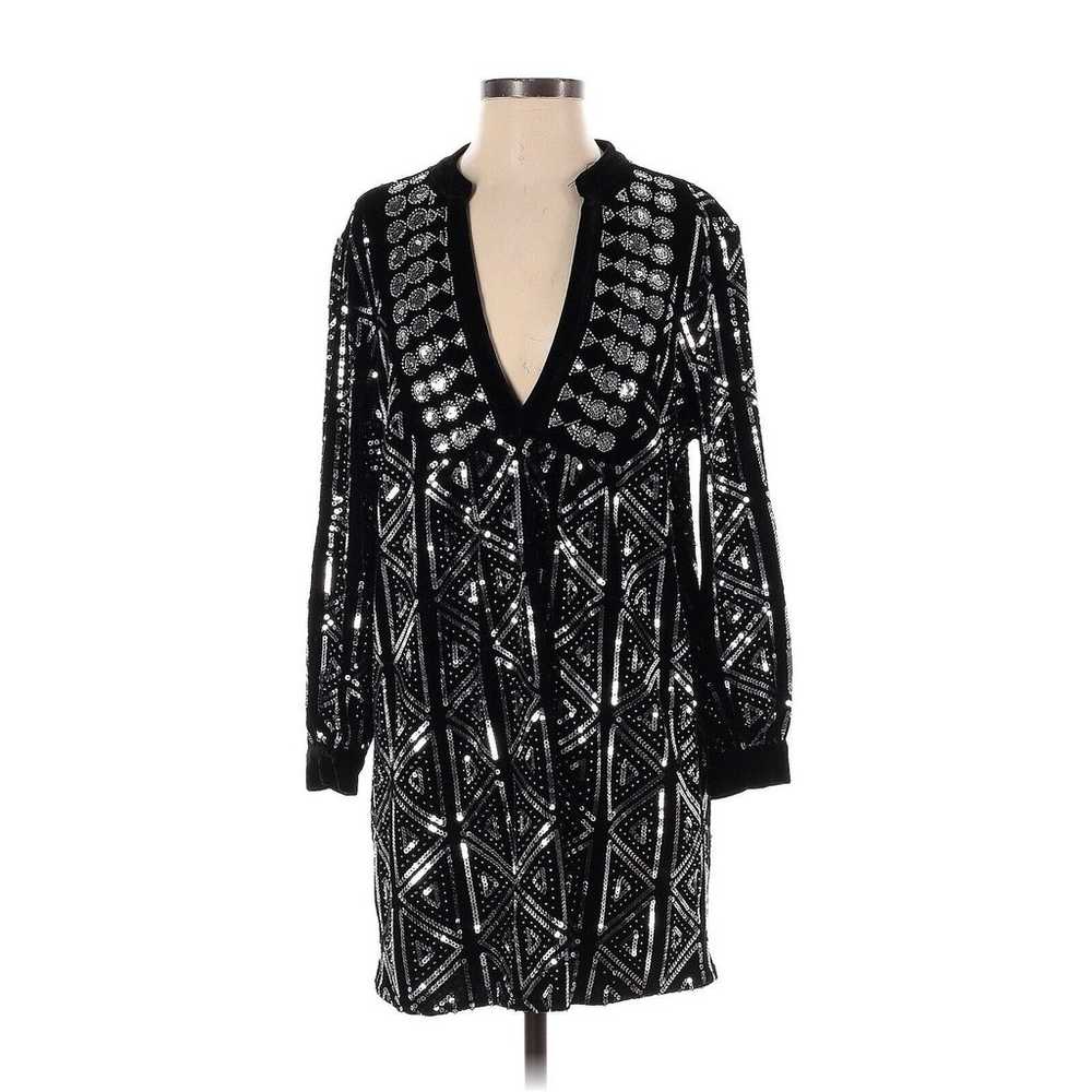 Zara Black Velvet Dress Silver Sequins Mini Holid… - image 2