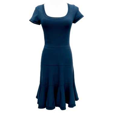 Diane von Furstenberg Navy Knit Ruffle Hem Dress S
