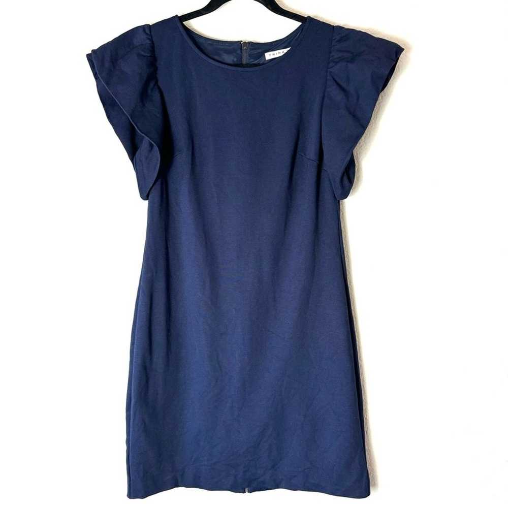 Trina Turk Navy Blue Ruffled Sleeve Sheath Dress … - image 1