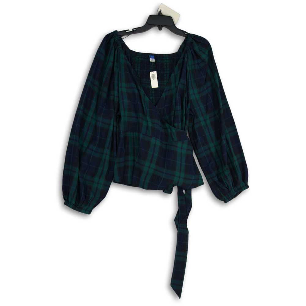 NWT Old Navy Womens Green Navy Blue Plaid Balloon… - image 1
