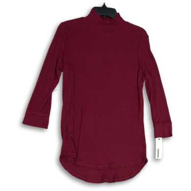 NWT Sonoma Womens Maroon Ribbed Mock Neck Long Sl… - image 1