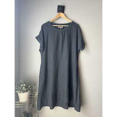 Flax Shirt Dress Medium Gray blue 100% Linen Pock… - image 1