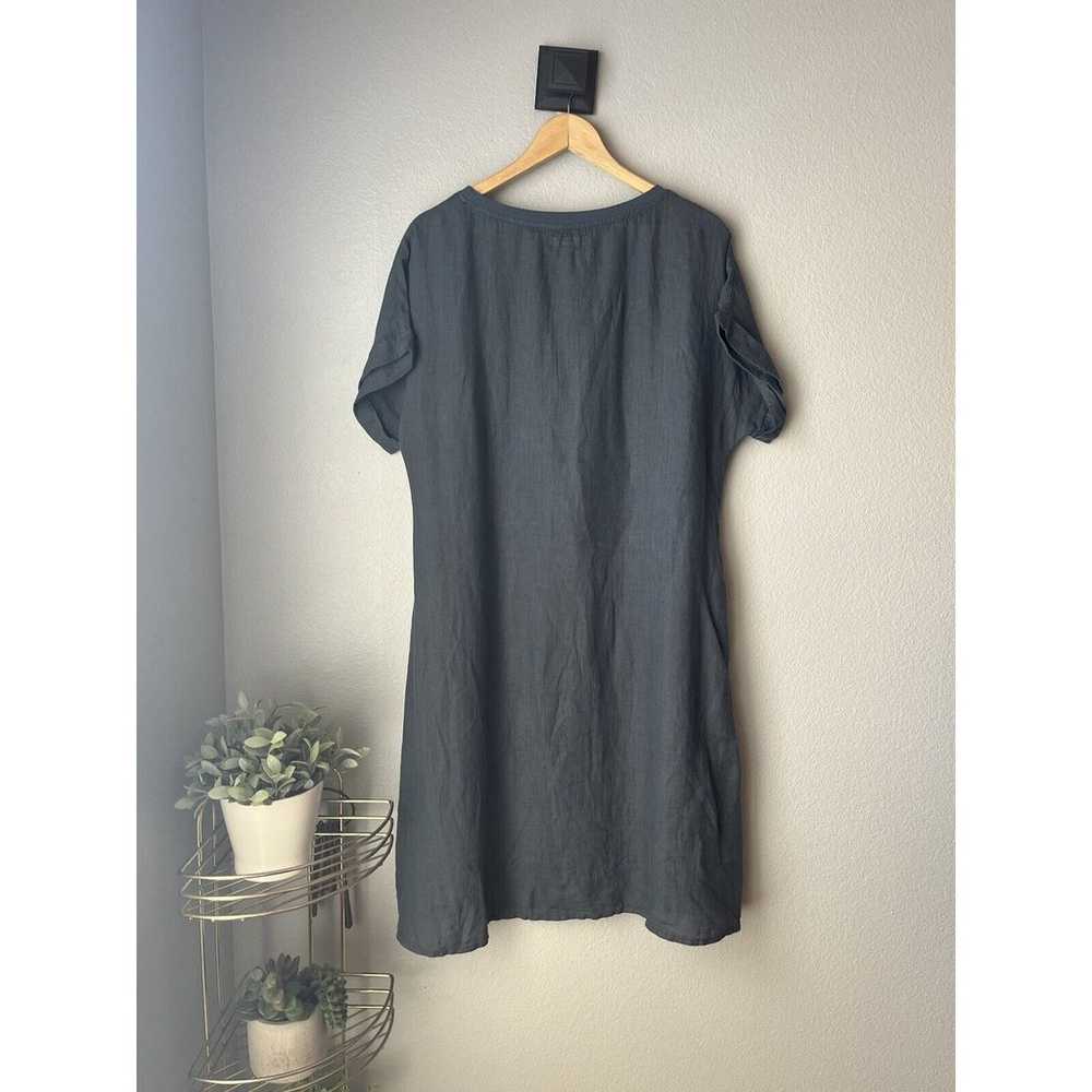 Flax Shirt Dress Medium Gray blue 100% Linen Pock… - image 2