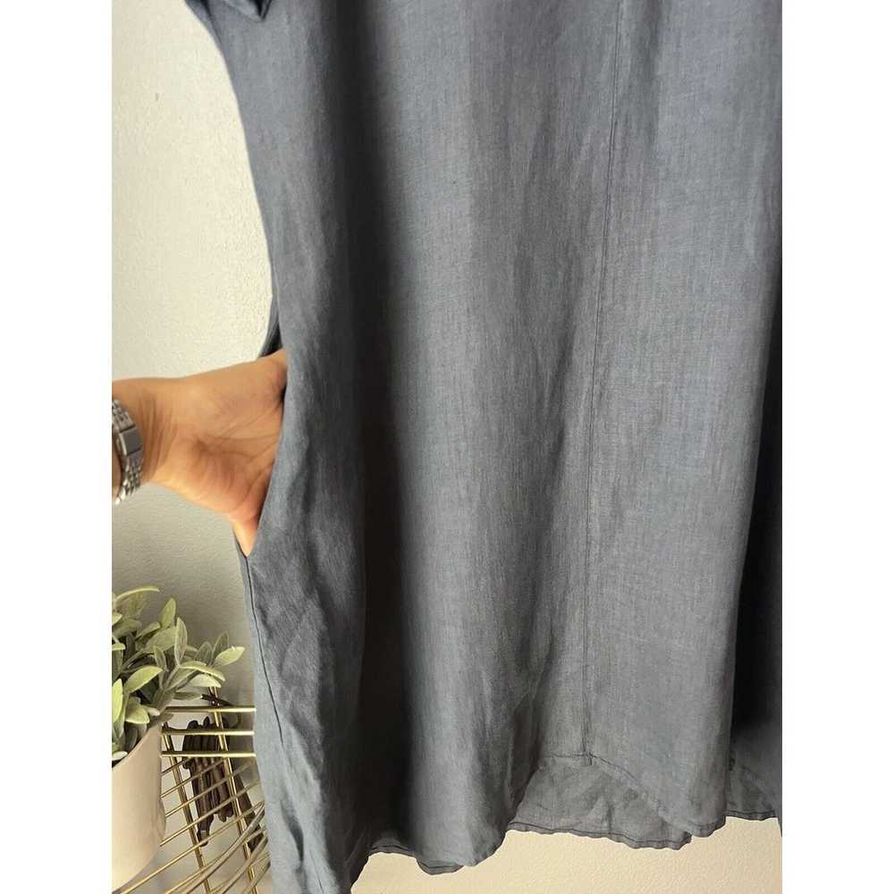 Flax Shirt Dress Medium Gray blue 100% Linen Pock… - image 4