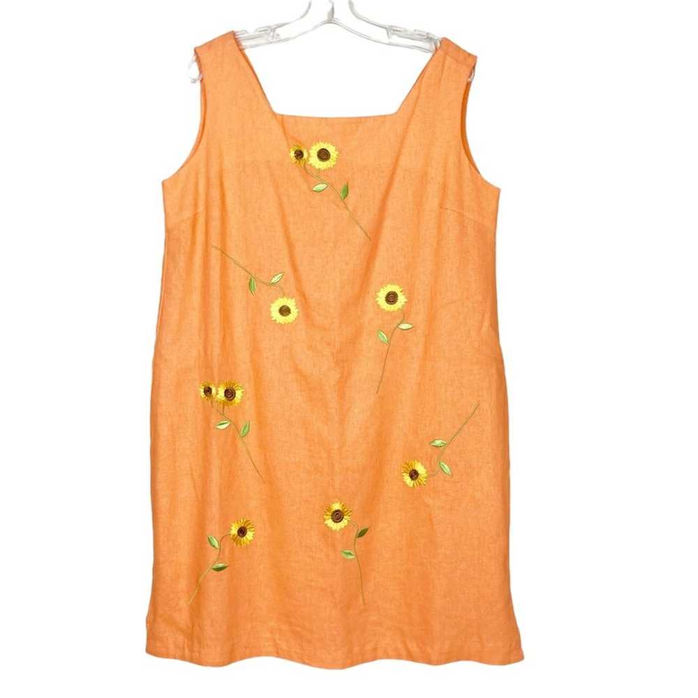 Vintage Magic Linen Blend Orange Sunflower Print … - image 1