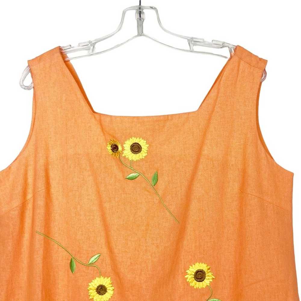 Vintage Magic Linen Blend Orange Sunflower Print … - image 2