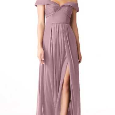 Azazie Off the Shoulder Bridesmaids Dress in Dusty