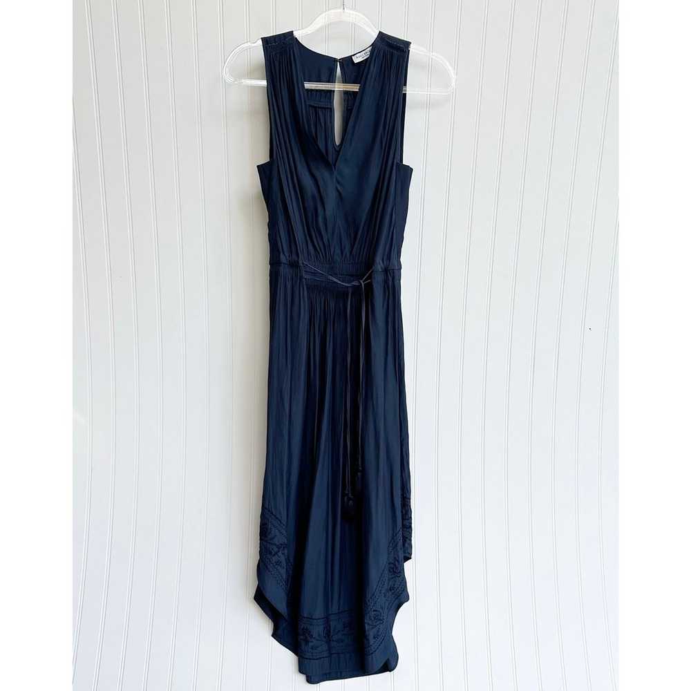 Ramy Brook Handkercheif Midi Navy Blue Dress Tie … - image 1