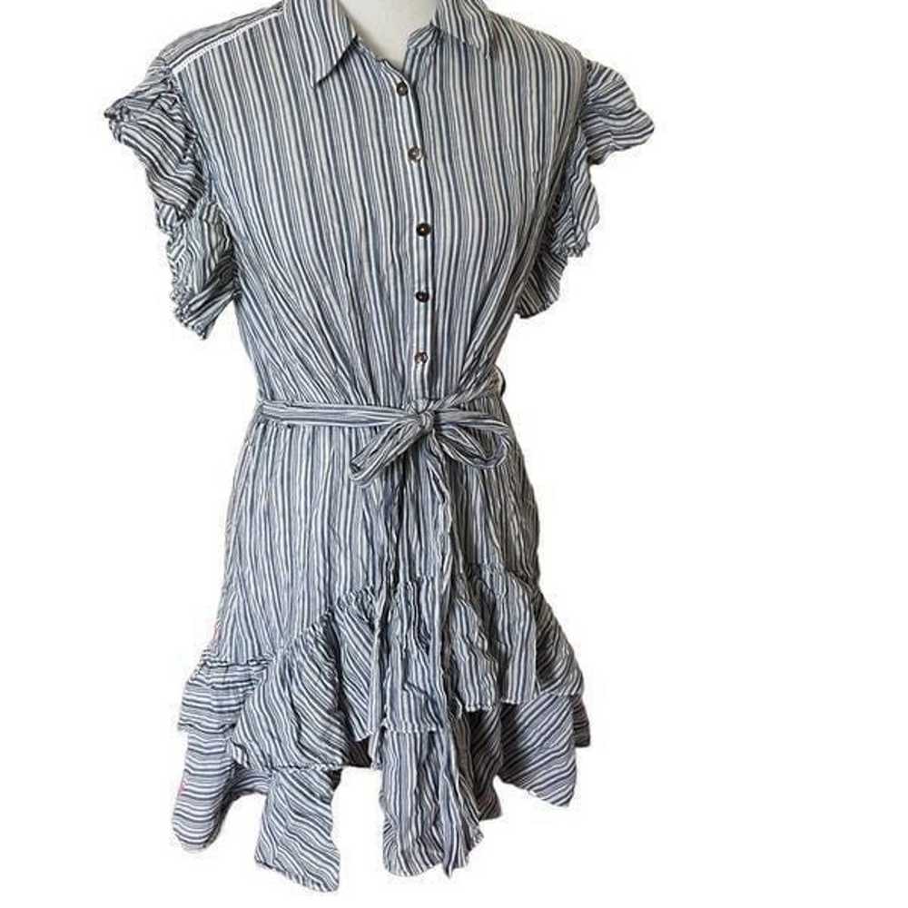 Rebecca Taylor striped button up ruffle belted dr… - image 1