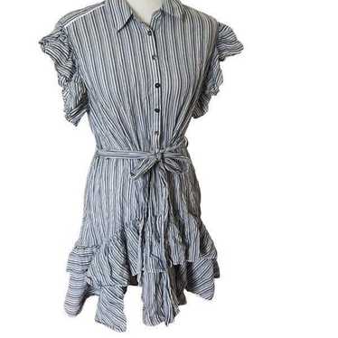 Rebecca Taylor striped button up ruffle belted dr… - image 1