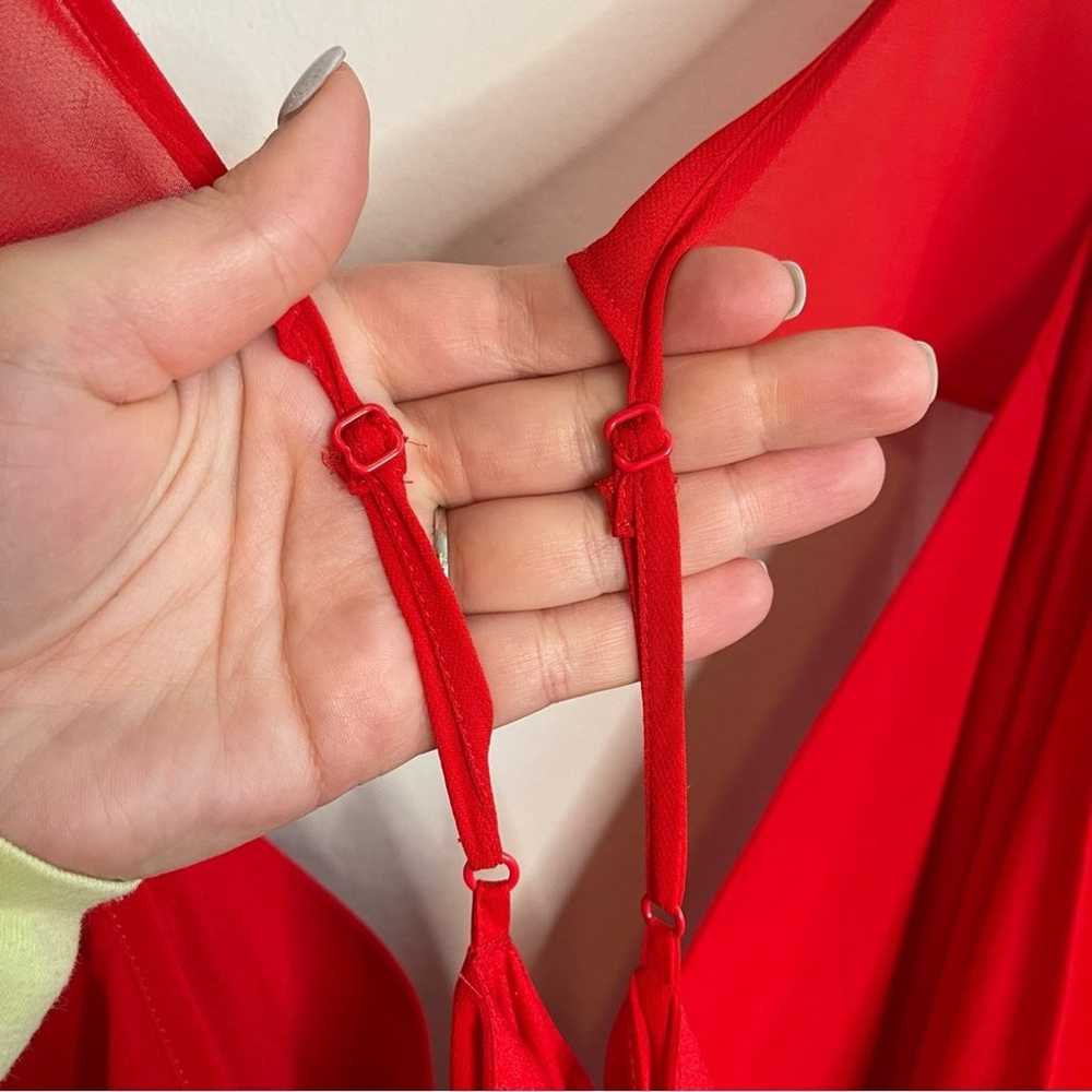 Yumi Kim Red Bouquet Wrap Midi Flutter Sleeve Dre… - image 11