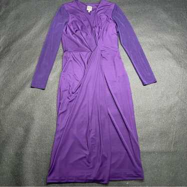 Anne Klein Purple Mesh Sleeve Midi Dress Size 4 - image 1