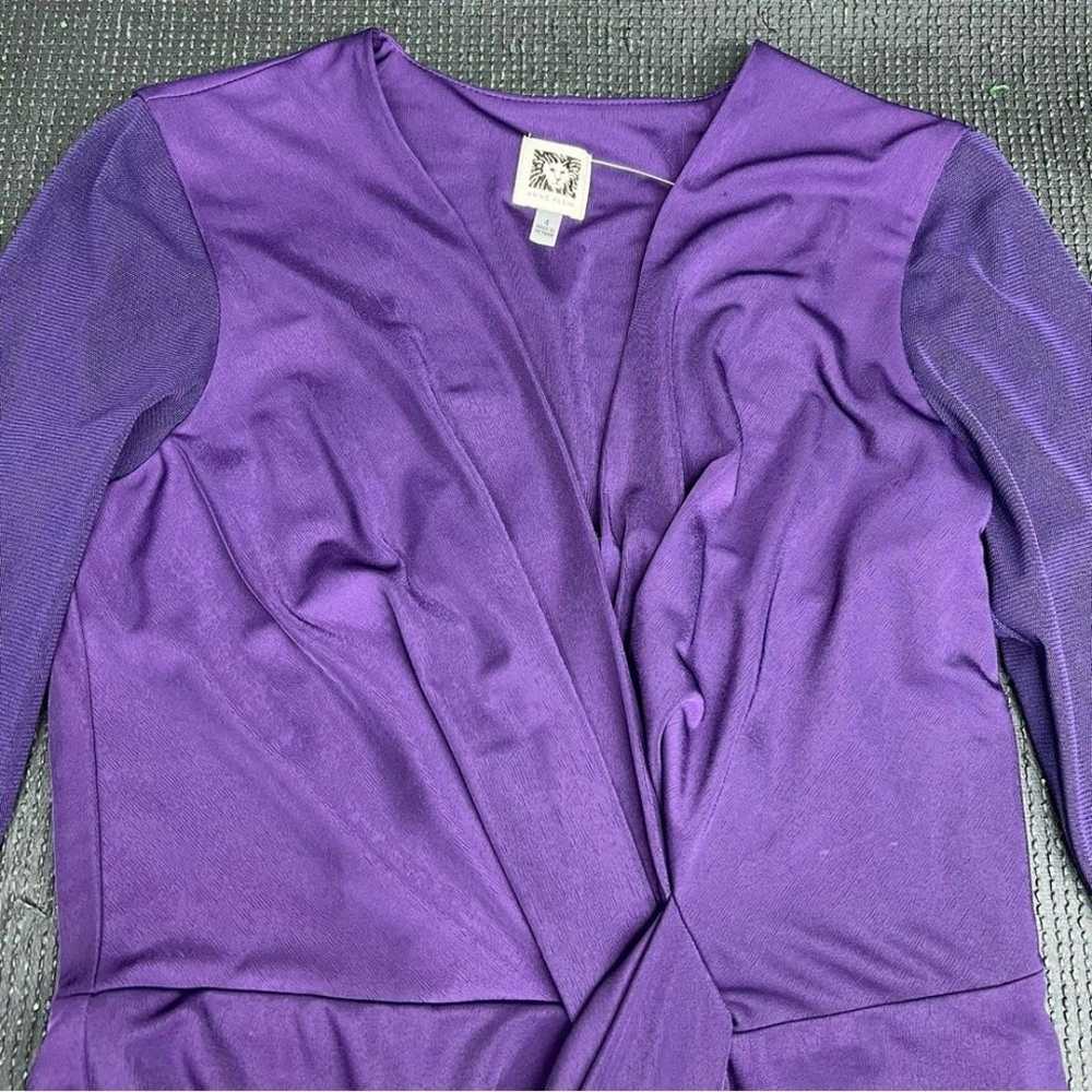 Anne Klein Purple Mesh Sleeve Midi Dress Size 4 - image 2