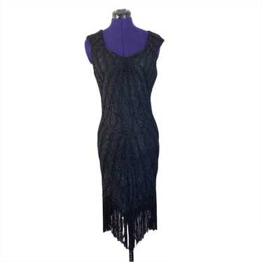 Vintage Black Lace Beaded Fringe Dress