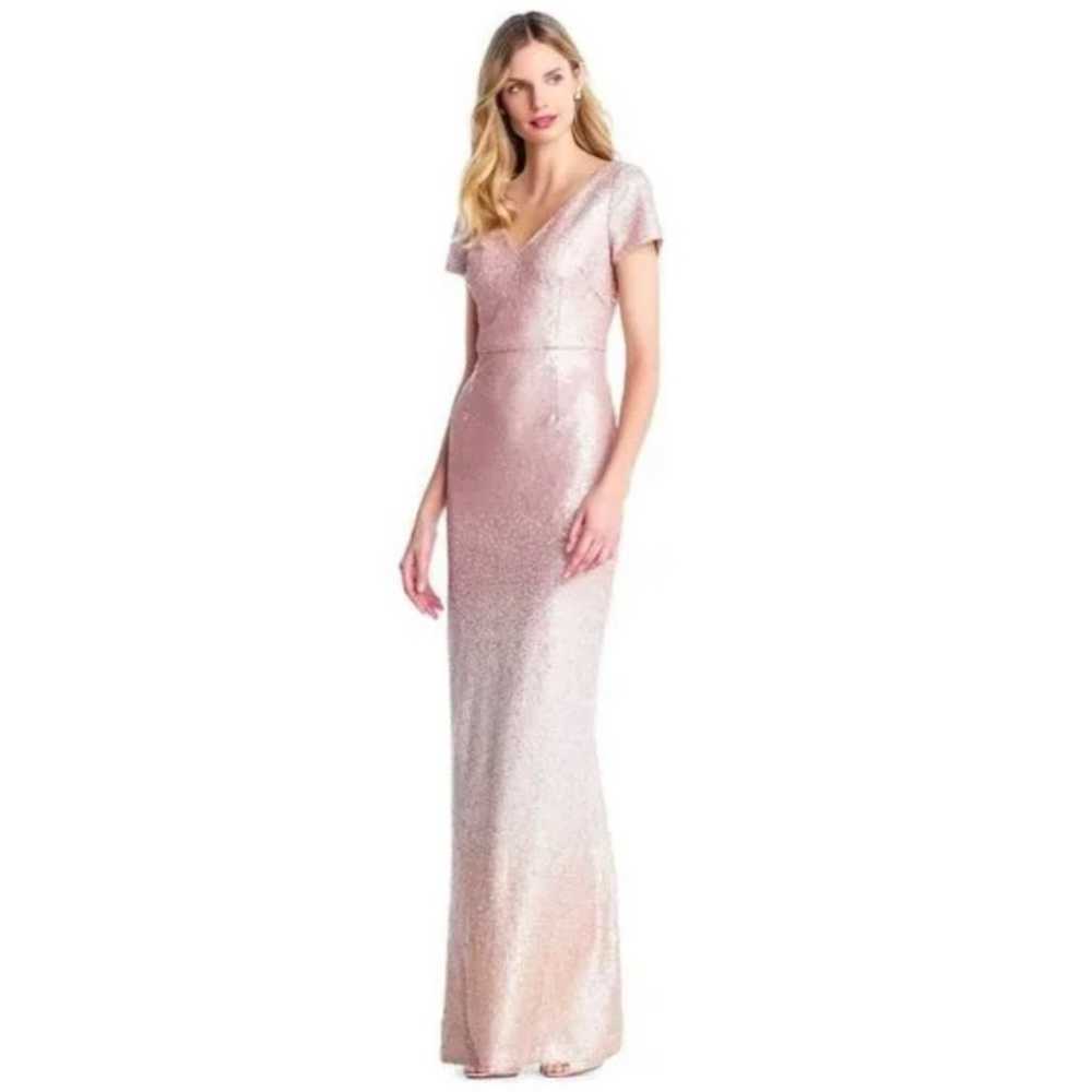 Adrianna Papell Ombre Sequin Column Gown Blush Om… - image 1