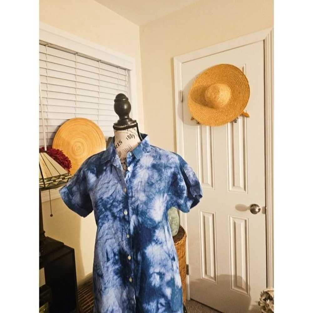 Cynthia Rowley Linen Blue Tye Dye Casual Shirt Dr… - image 10