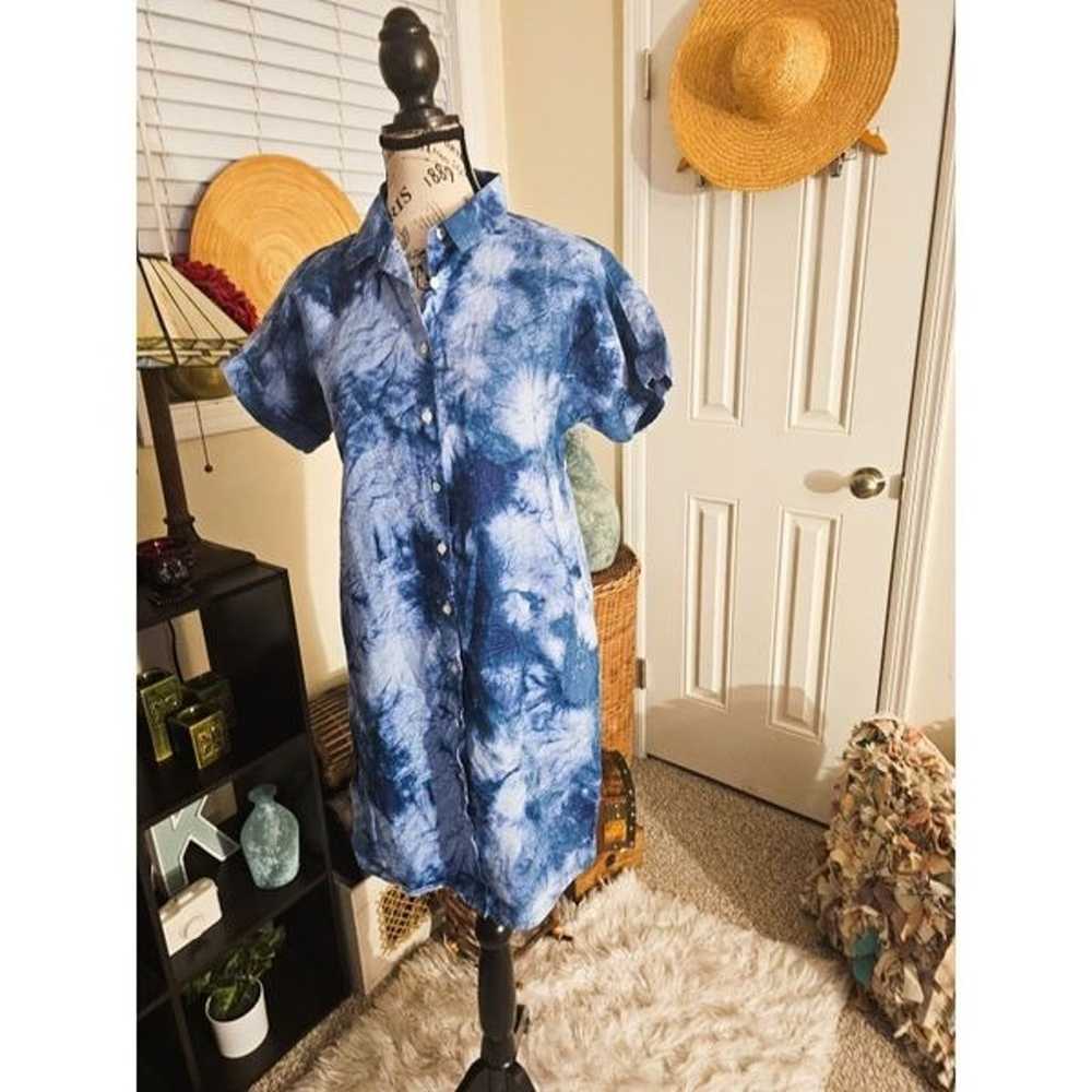 Cynthia Rowley Linen Blue Tye Dye Casual Shirt Dr… - image 11