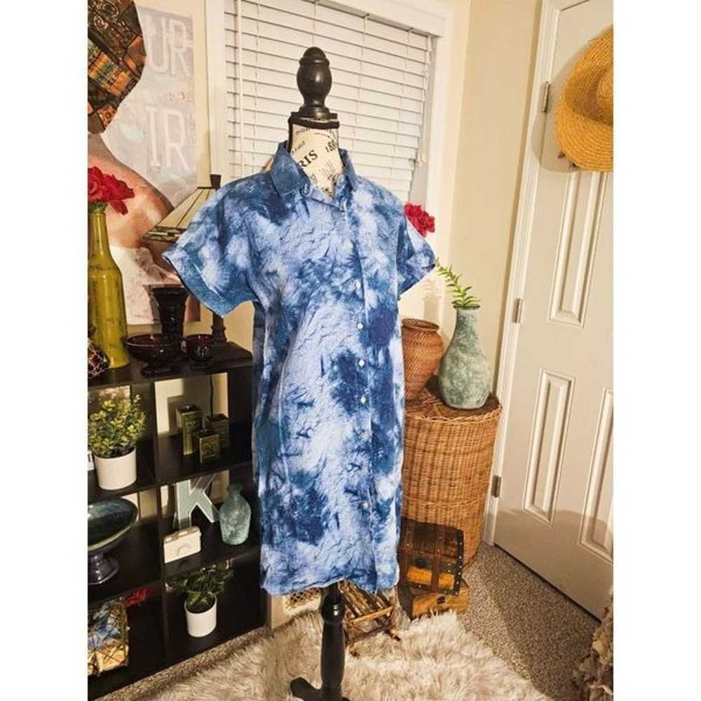 Cynthia Rowley Linen Blue Tye Dye Casual Shirt Dr… - image 12