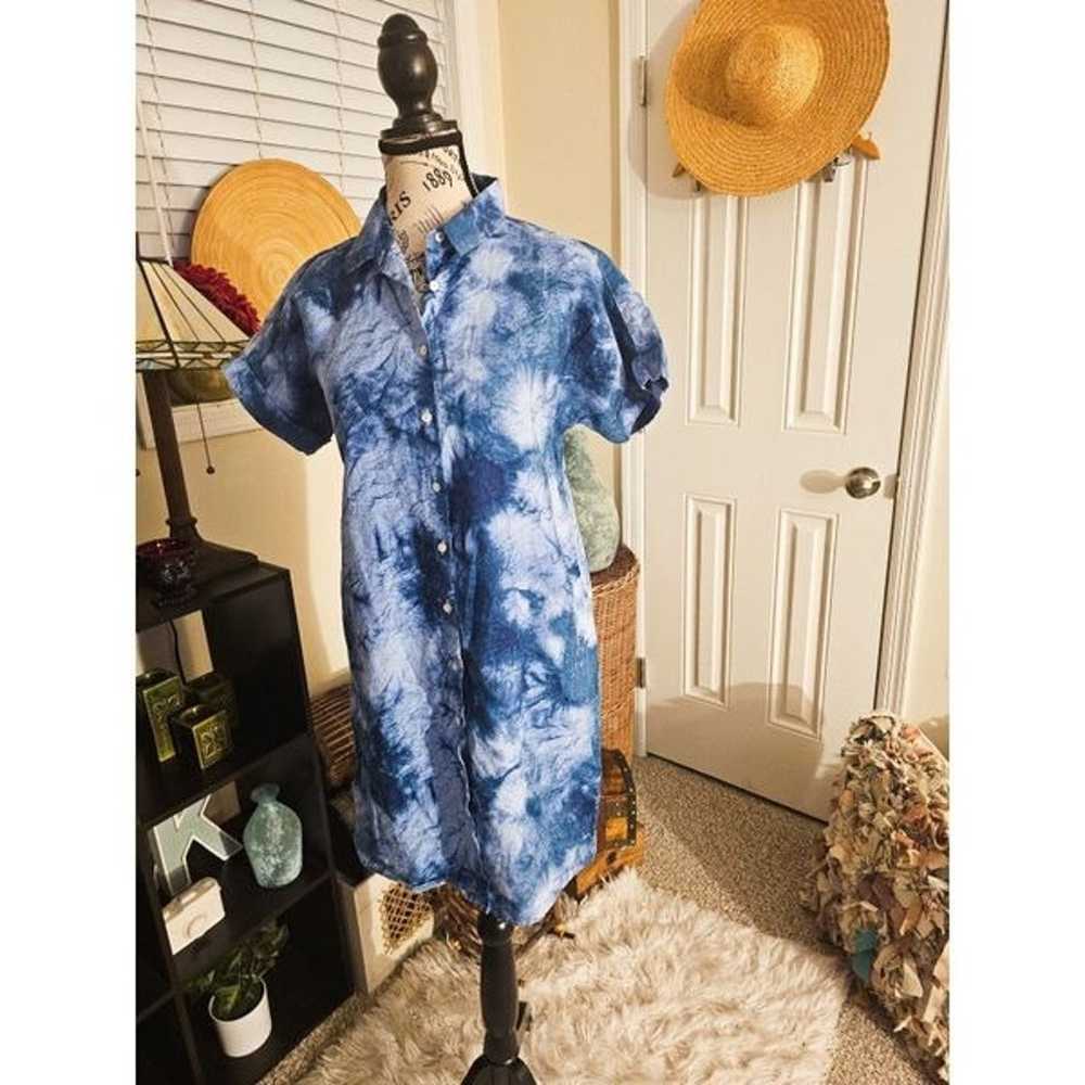 Cynthia Rowley Linen Blue Tye Dye Casual Shirt Dr… - image 1