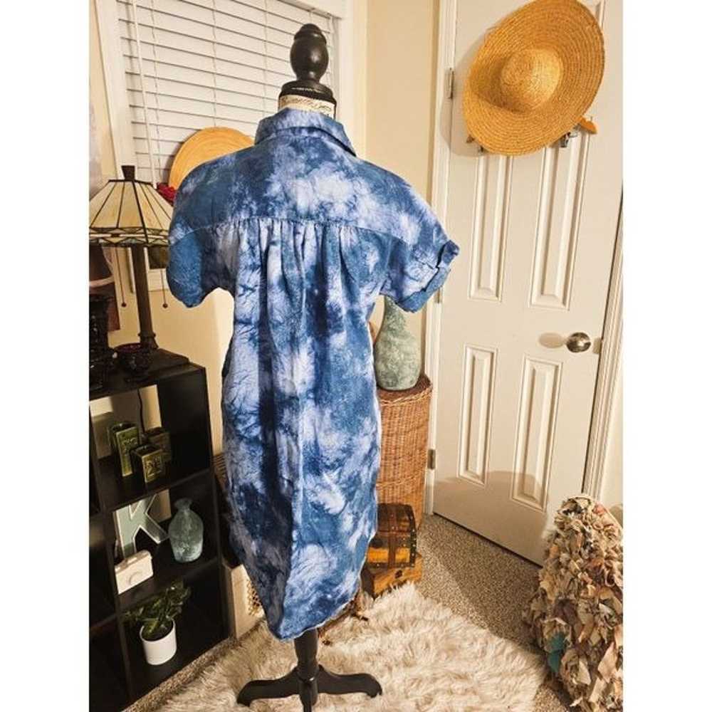 Cynthia Rowley Linen Blue Tye Dye Casual Shirt Dr… - image 2
