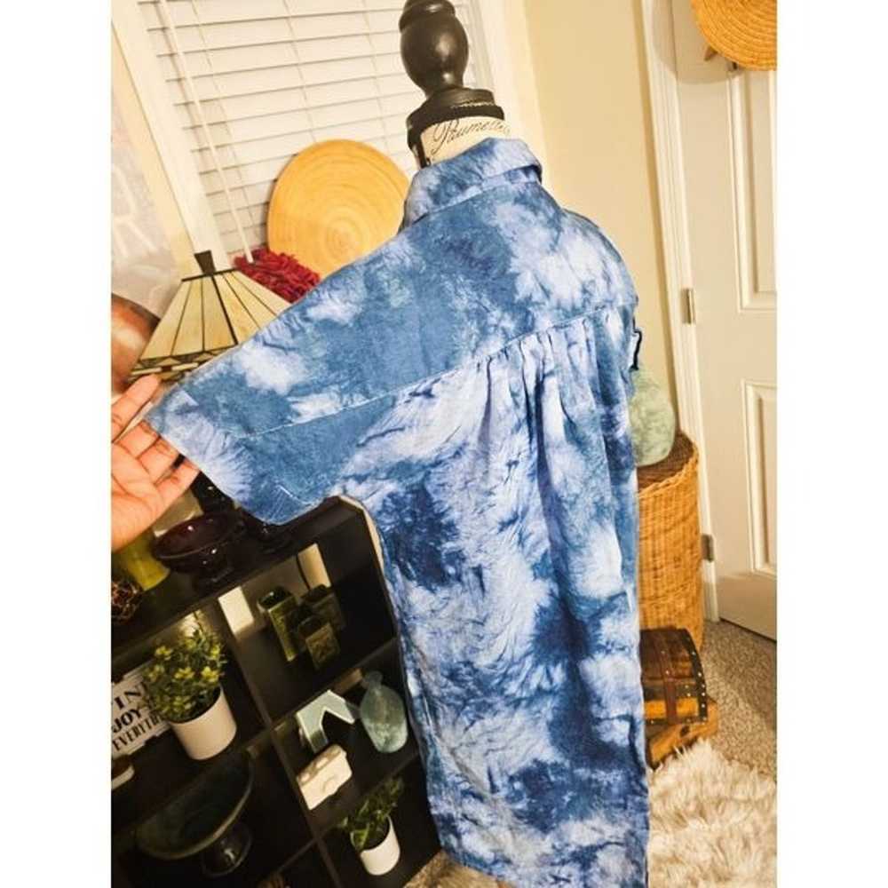 Cynthia Rowley Linen Blue Tye Dye Casual Shirt Dr… - image 5