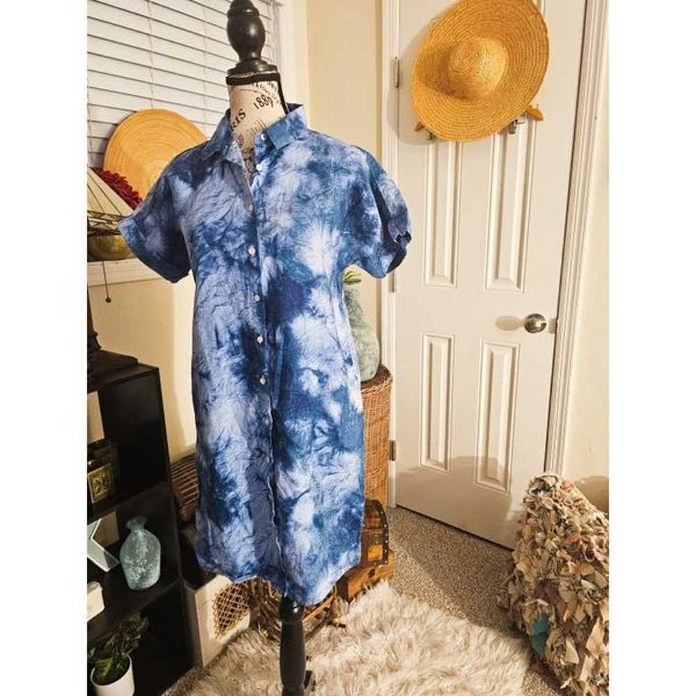 Cynthia Rowley Linen Blue Tye Dye Casual Shirt Dr… - image 7