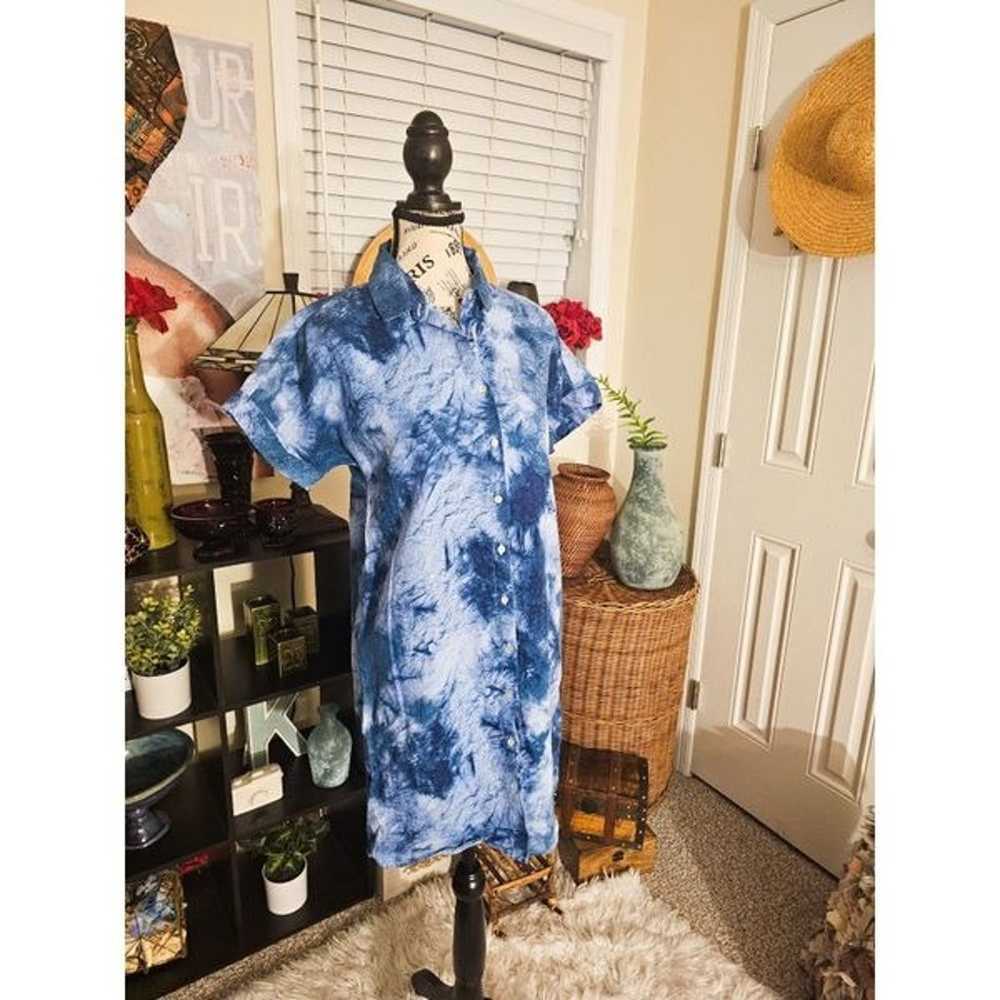 Cynthia Rowley Linen Blue Tye Dye Casual Shirt Dr… - image 8