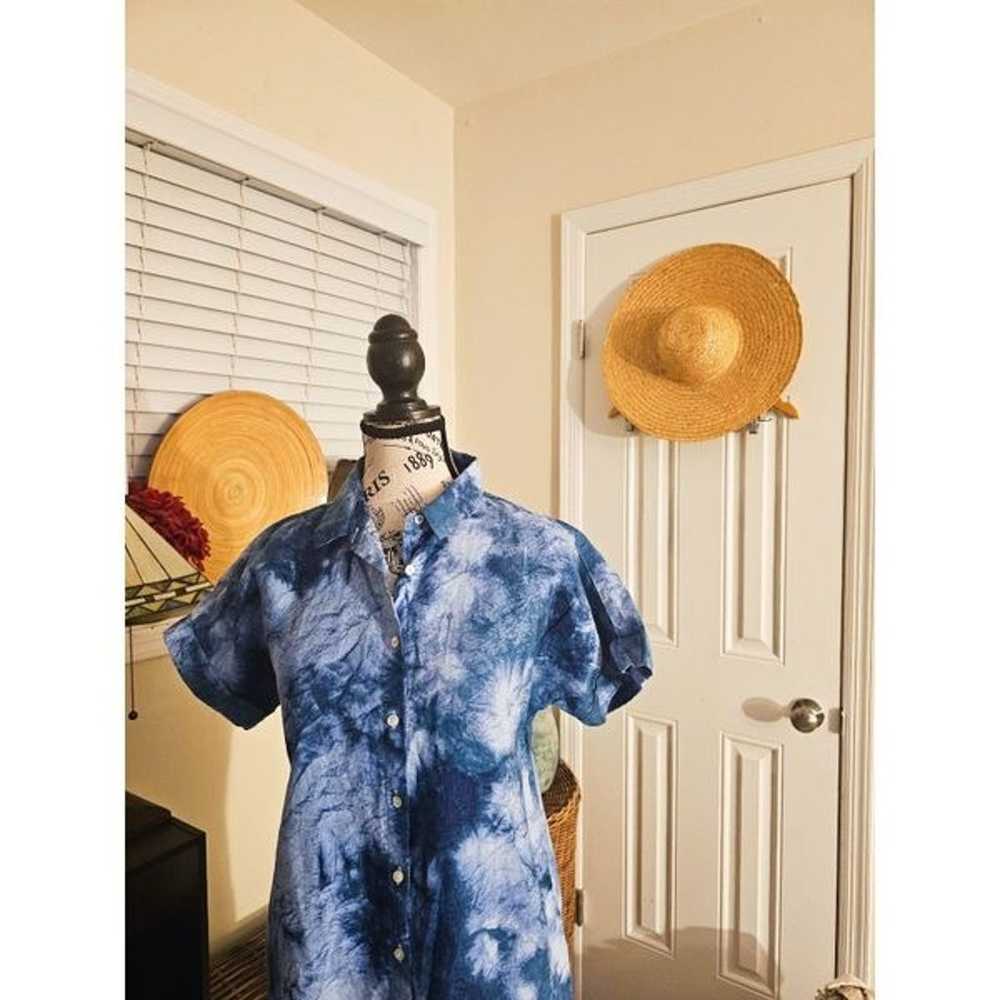 Cynthia Rowley Linen Blue Tye Dye Casual Shirt Dr… - image 9