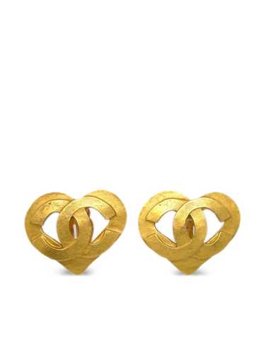 CHANEL Pre-Owned 1995 CC heart clip-on earrings -… - image 1