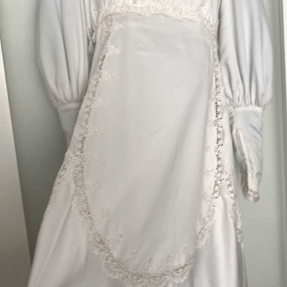 1970s vintage wedding gown long sleeve lace XS wh… - image 11