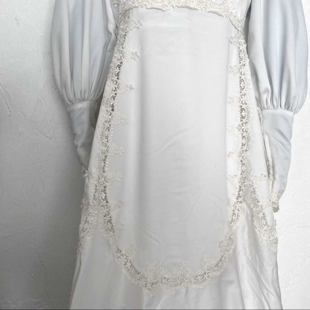 1970s vintage wedding gown long sleeve lace XS wh… - image 5