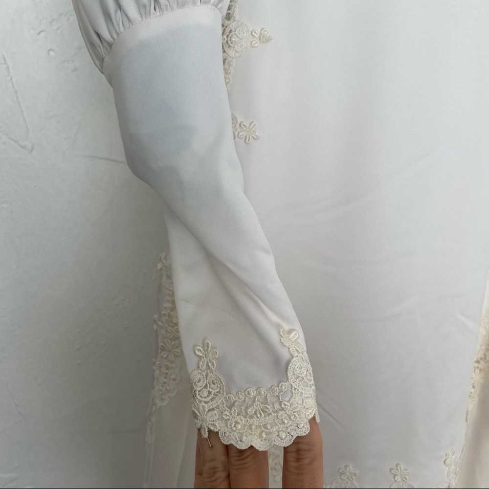 1970s vintage wedding gown long sleeve lace XS wh… - image 7