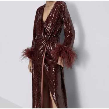 Zara Limited Edition Burgundy Red Sequin Feathers… - image 1