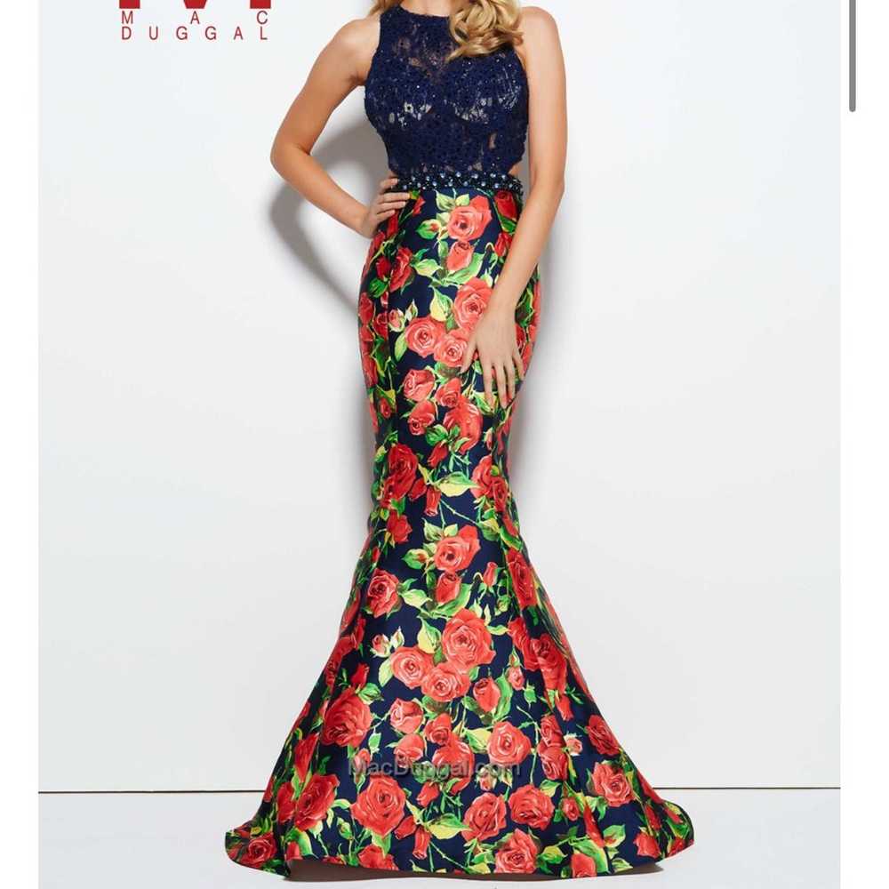 Mac Duggal Lace Rose Print Formal Gown - Sz 10 - image 1