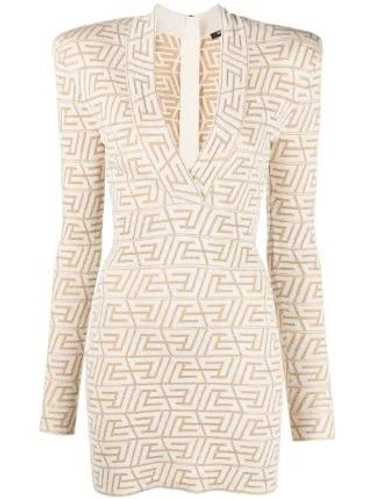 Balmain o1srvl11e0524 V neck Mini Dress in White … - image 1