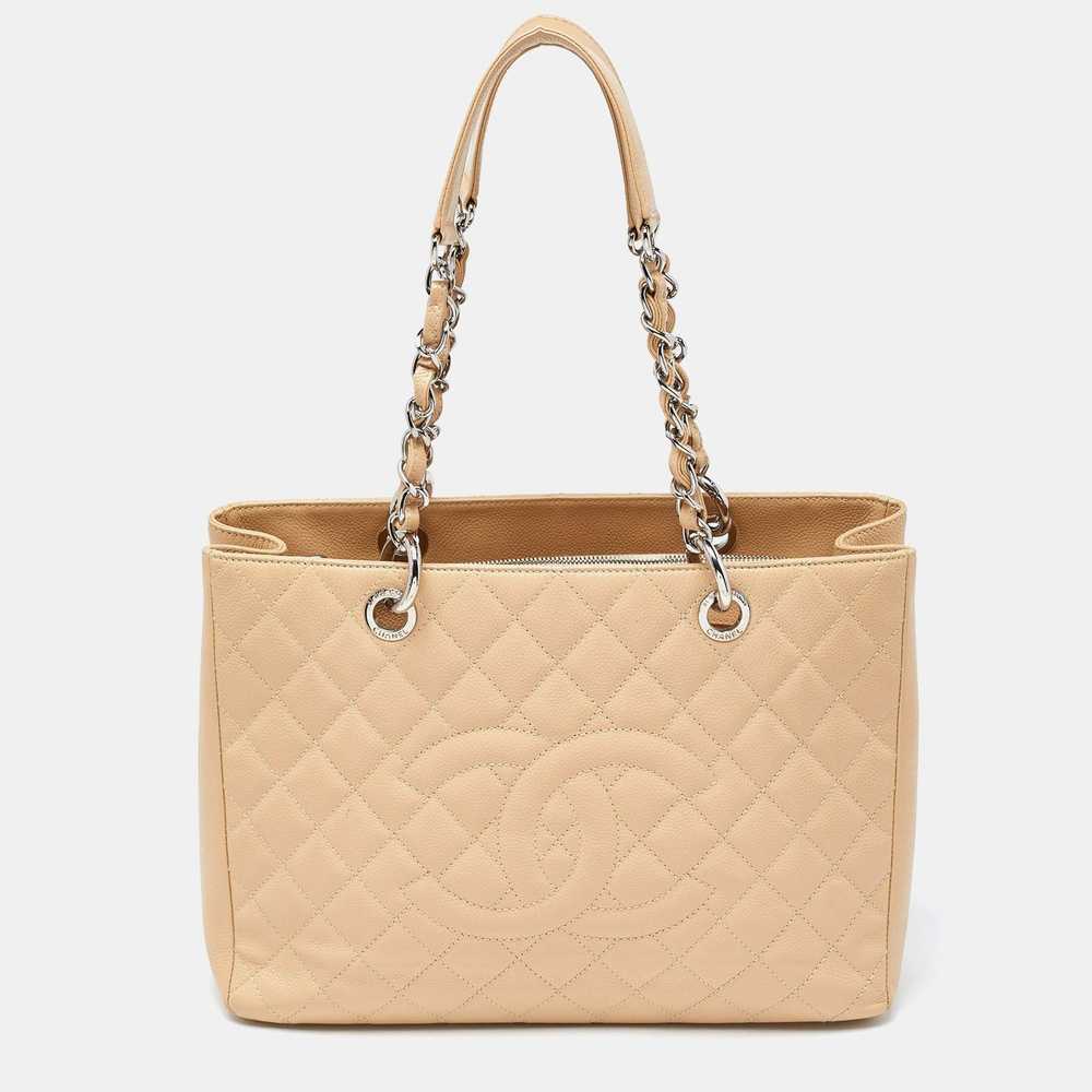 Chanel CHANEL Beige Quilted Caviar Leather Grand … - image 1