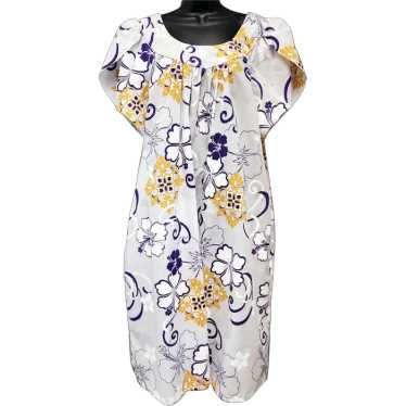 Hawaiian Muumuu Dress Purple White Flowers Gold M… - image 1
