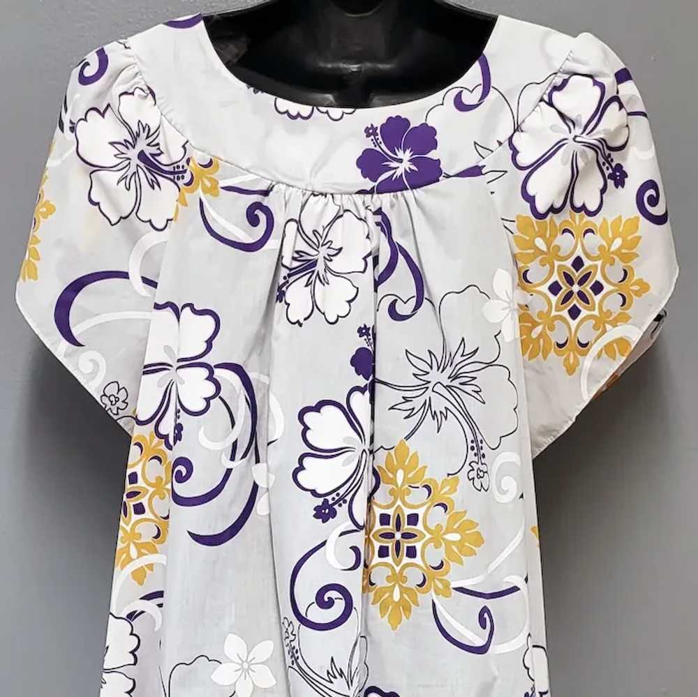 Hawaiian Muumuu Dress Purple White Flowers Gold M… - image 7