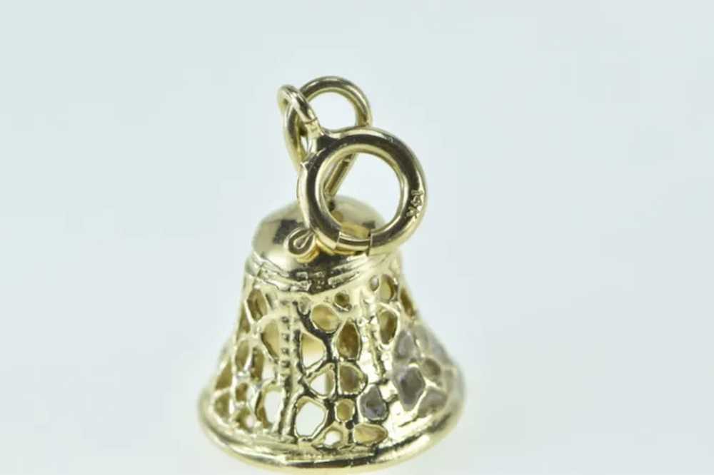 14K 3D Filigree Bell Ornate Vintage Charm/Pendant… - image 3