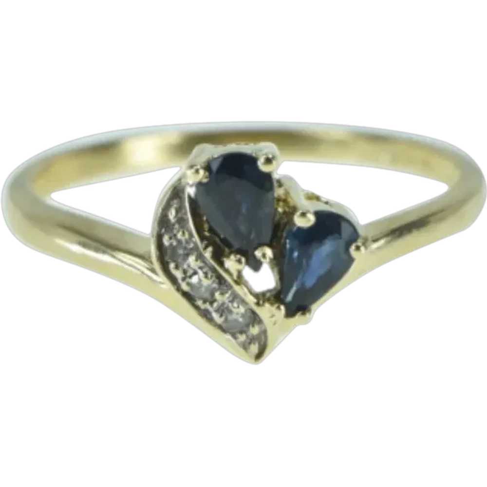 14K Pear Sapphire Diamond Wavy Statement Ring Siz… - image 1