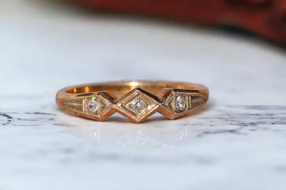 Signed Antique Art Deco Natural Diamond Band in Y… - image 10