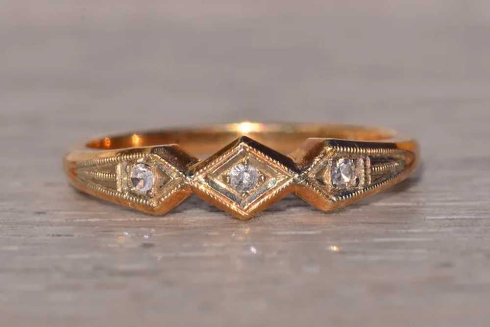 Signed Antique Art Deco Natural Diamond Band in Y… - image 6