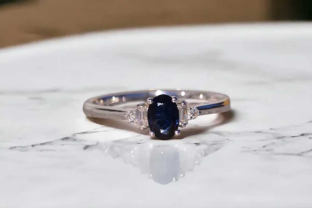 Natural Sapphire and Diamond Ring in White Gold - image 10