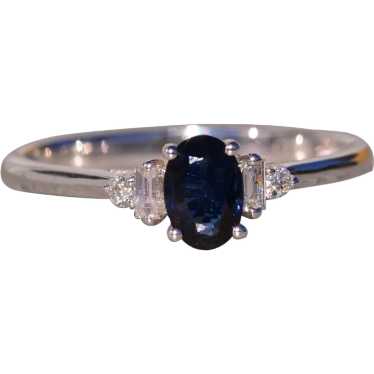 Natural Sapphire and Diamond Ring in White Gold