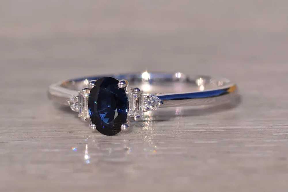 Natural Sapphire and Diamond Ring in White Gold - image 2