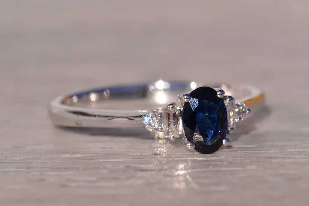 Natural Sapphire and Diamond Ring in White Gold - image 5