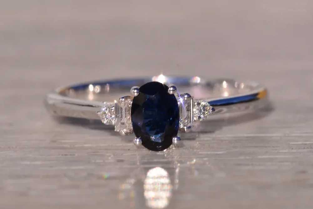 Natural Sapphire and Diamond Ring in White Gold - image 6
