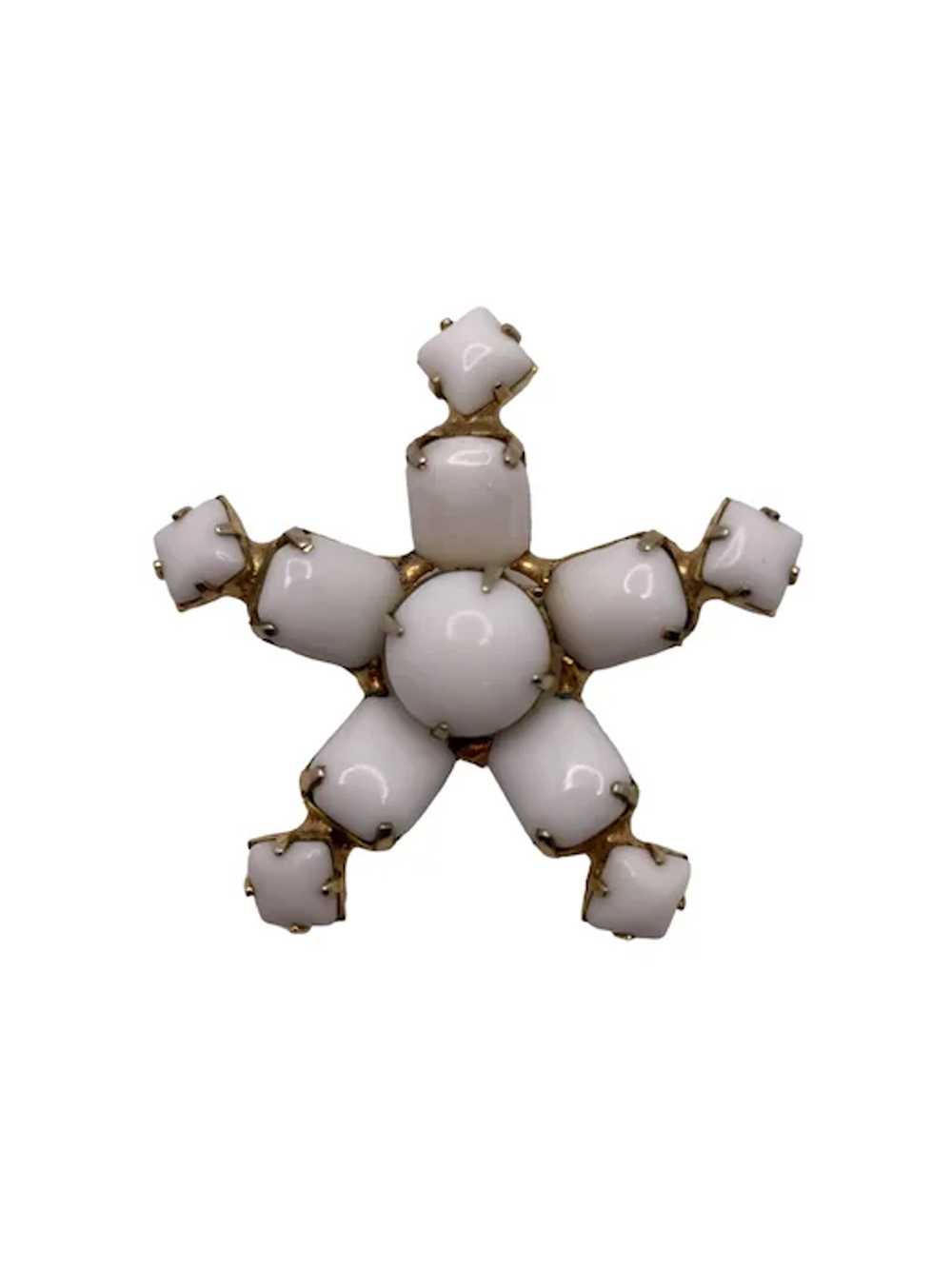 Vintage Gold Tone and White Milk Glass Star Brooch - image 2